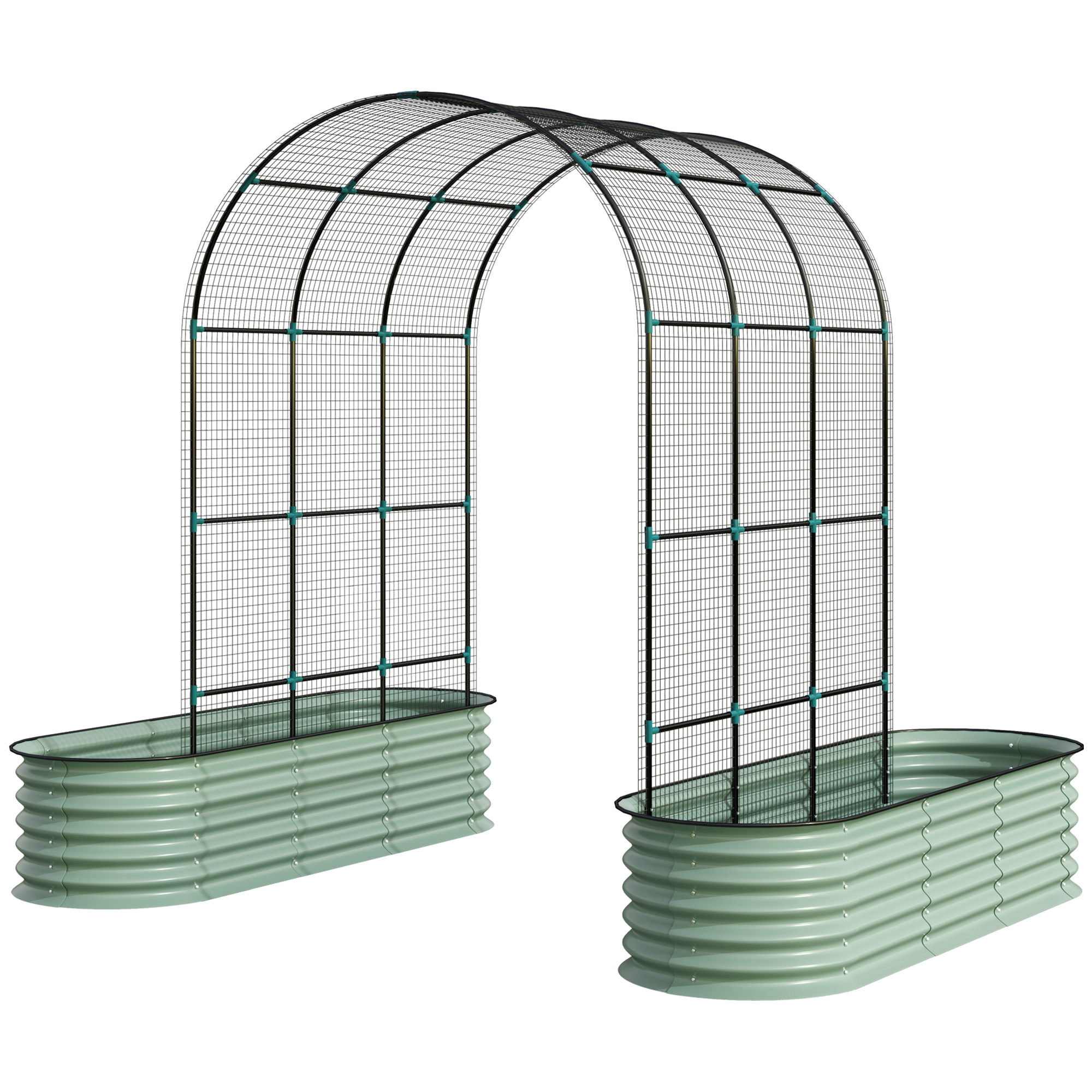 Raised Garden Beds Set with Arch Trellis, Climbing Net, Galvanized Planter Box for Climbing Vegetables Flowers Herbs