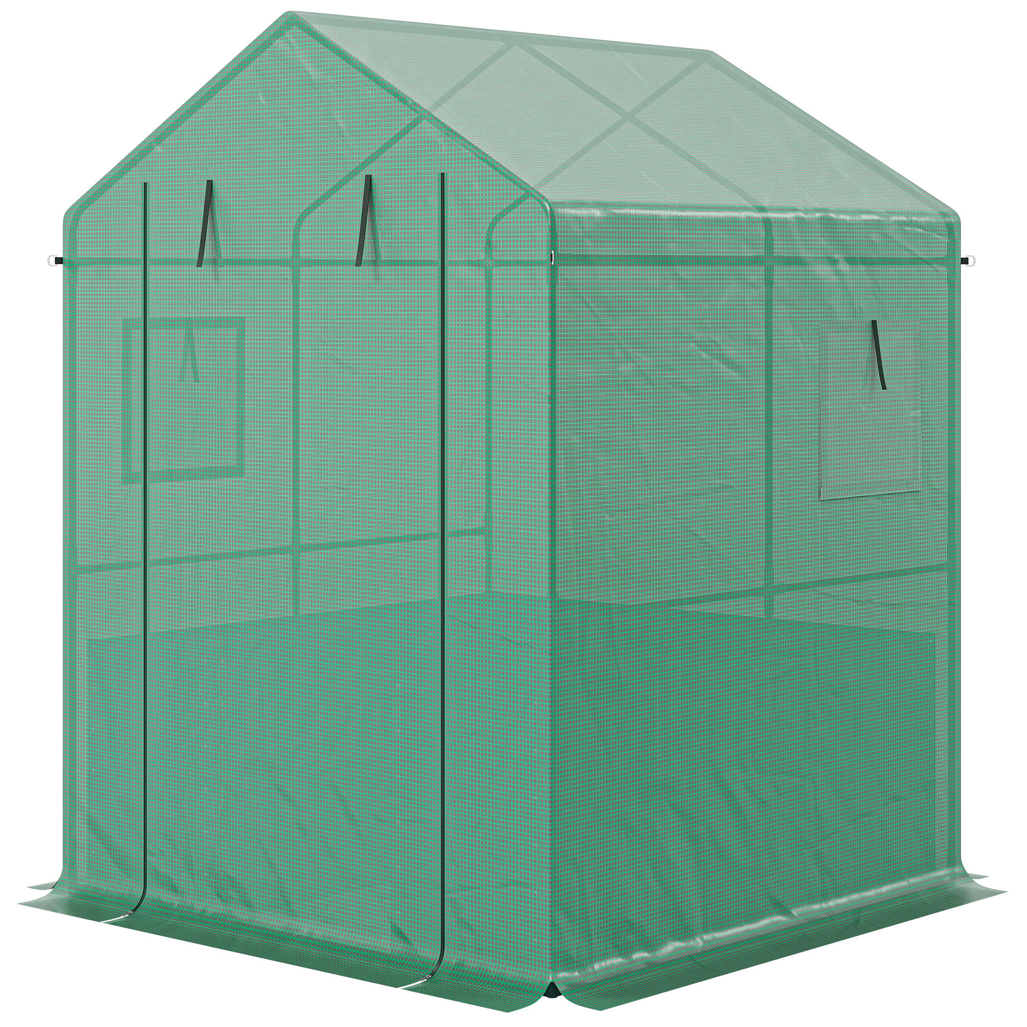 Greenhouse with Raised Garden Bed, Galvanized Steel Outdoor Greenhouse with Roll Up Door, 56" x 56" x 75", Green