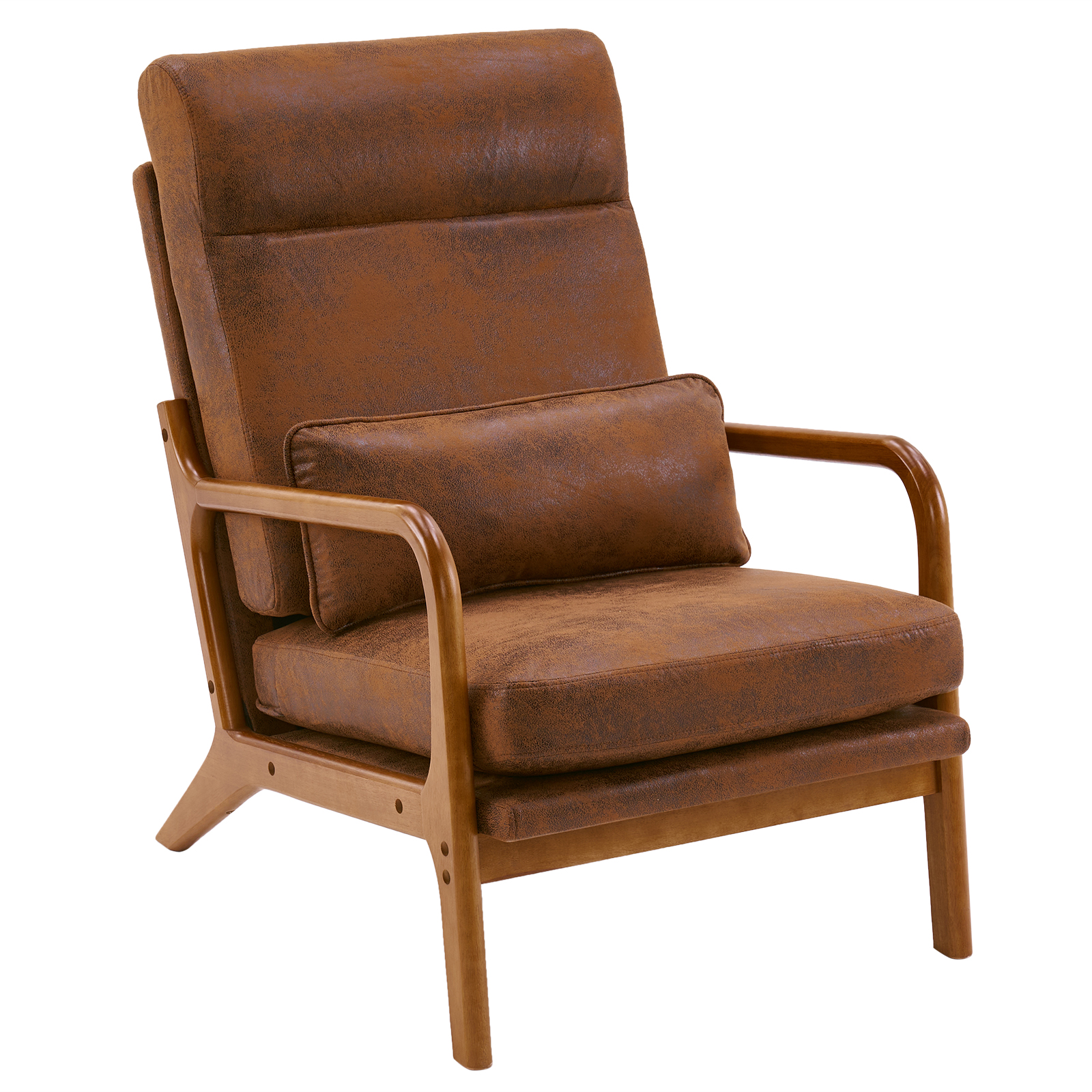 【Same Code：78349184】High Back Solid Wood Armrest Backrest Iron Frame Bronzing Cloth Indoor Leisure Chair Orange