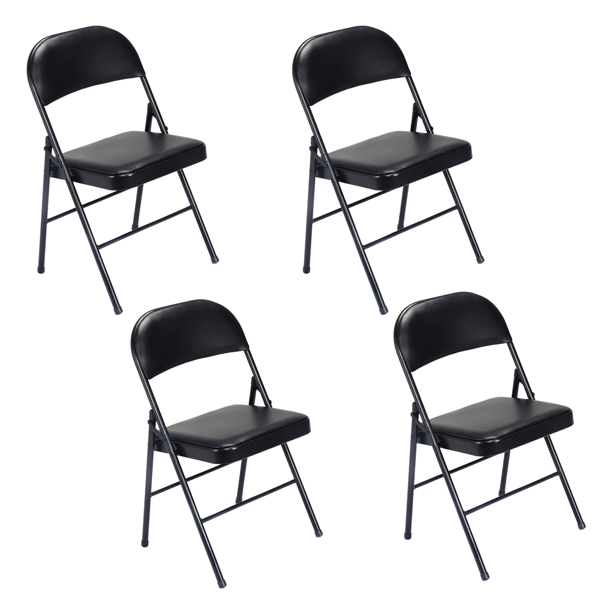 【Same Code：33457557】4pcs Elegant Foldable Iron & PVC Chairs for Convention & Exhibition Black